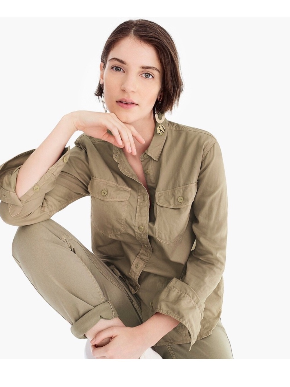 J.Crew Boyfriend Utility Shirt in British Khaki NEW M